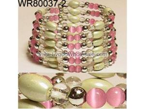 36inch Pink Cat's Eye Opal Magnetic Wrap Bracelet Necklace All in One Set